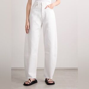 agolde luna high rise pieced taper jeans in element | barrel leg denim | sz 23